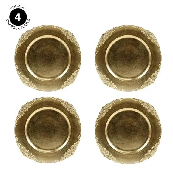 NWOT Vintage Acrylic Charger Plates, Gold - Set of 4 - Picture 5 of 6